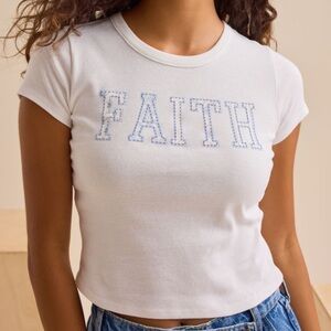 Altar’d State White Fitted Cropped Baby Tee Pastel Patchwork Graphic - Size S